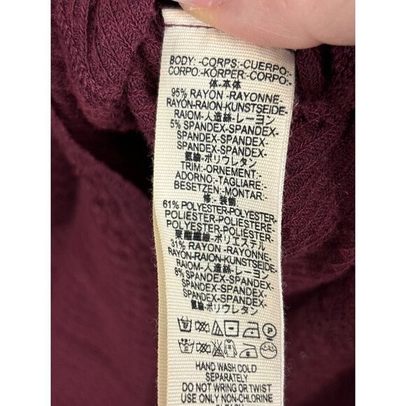 Free People We The Free Soft Burgundy Waffle Knit Top Medium Boho Minimal Fall - Picture 8 of 8